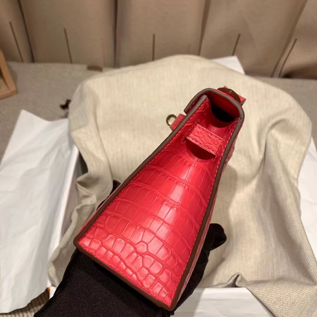 에르메스 미니 켈리백22 레드 금장 악어가죽